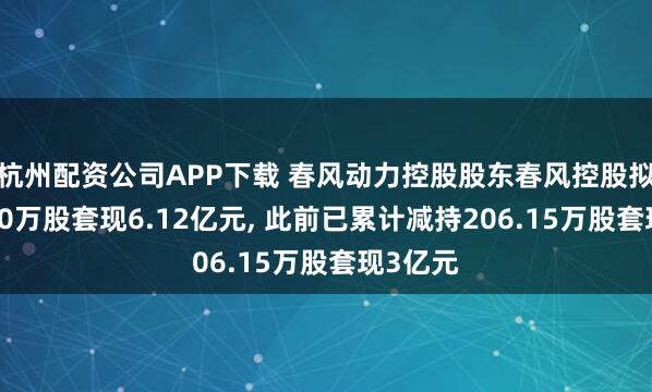 杭州配资公司APP下载 春风动力控股股东春风控股拟减持220万股套现6.12亿元, 此前已累计减持206.15万股套现3亿元